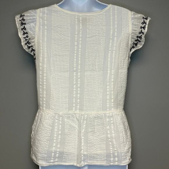 LOFT Western Countrycore Floral Embroidered Ruffle Chambray Blouse Sz M - Picture 2 of 5